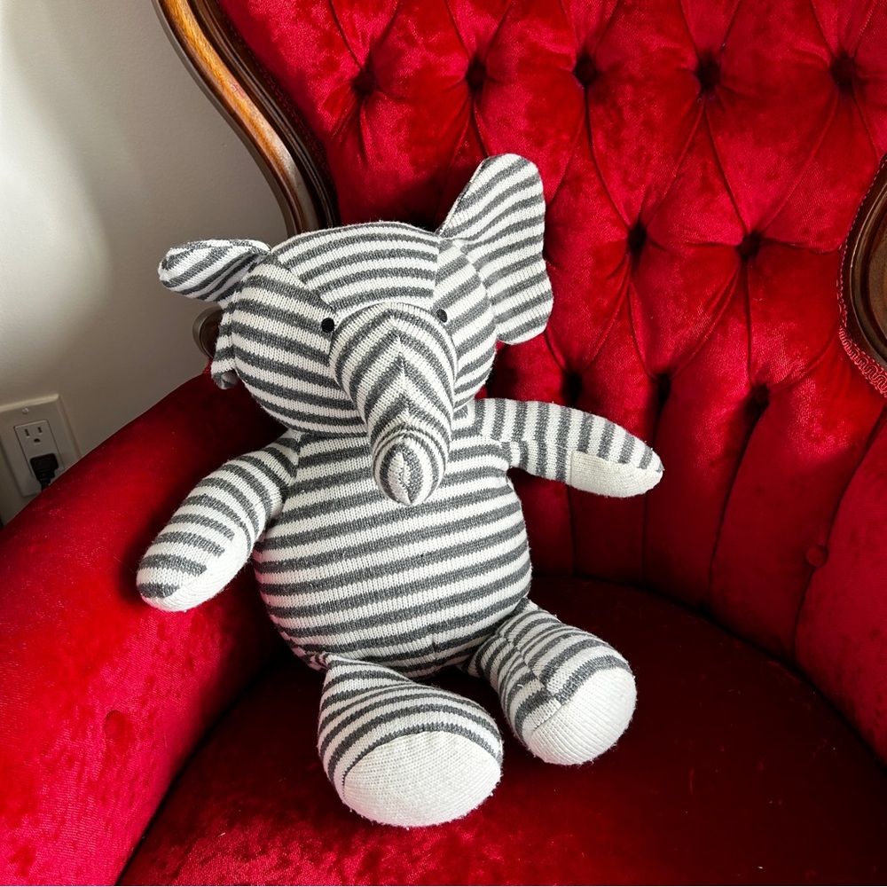 Gray and White Striped Heat and Hug Elephant 18 inch Stuffed Animal